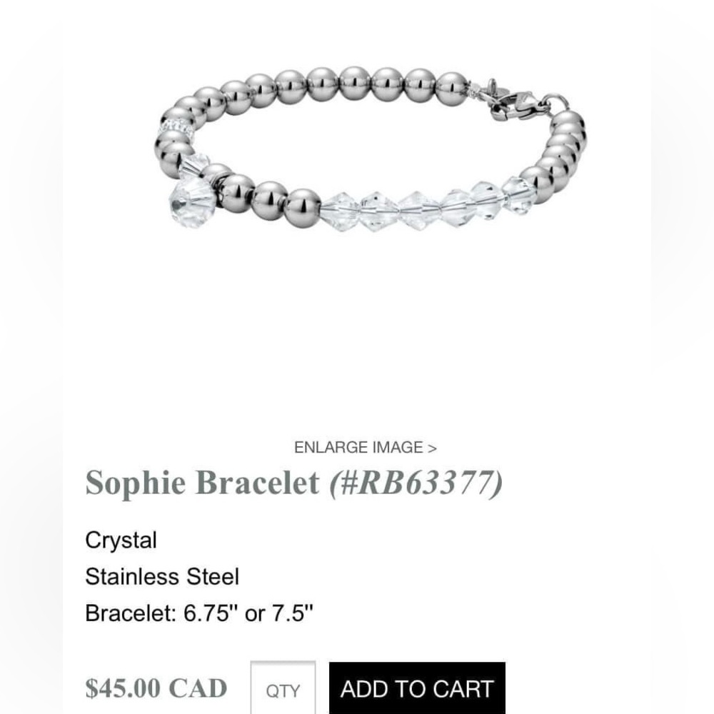 TOCARA New Sophie 6,75 inch Stainless and Crystal Bracelet